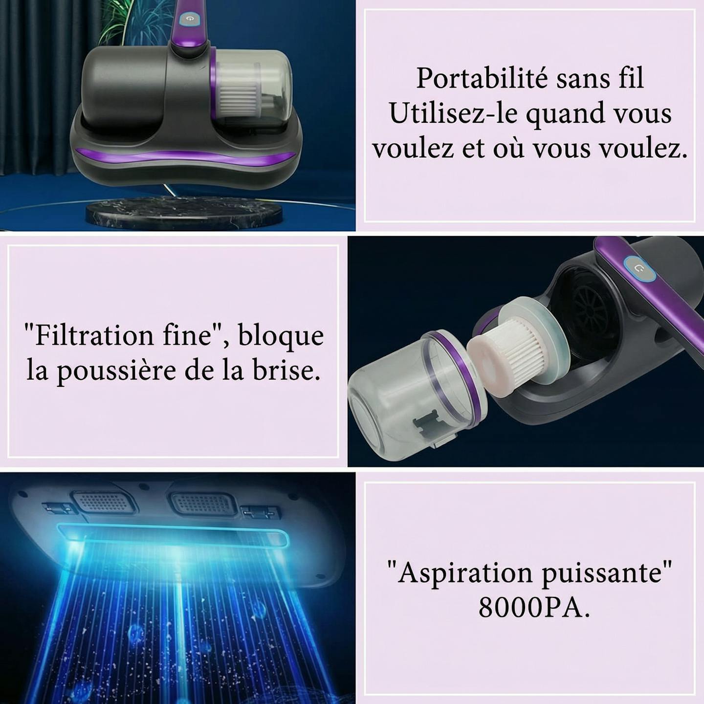 Aspirateur Anti - Acariens Sans Fil UV-C