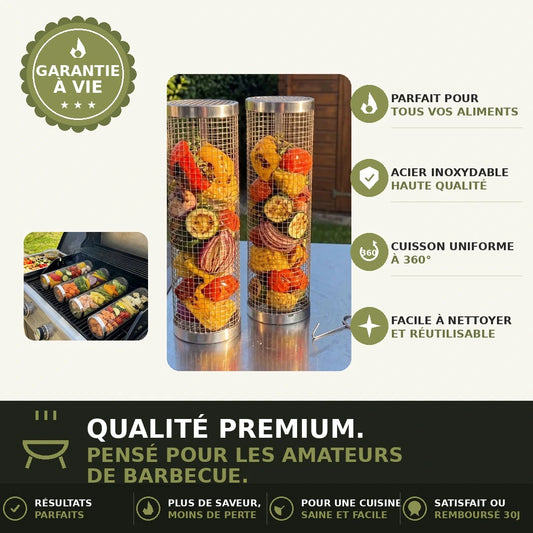Panier de Grillade Roulant en Inox — BBQ sans papillote